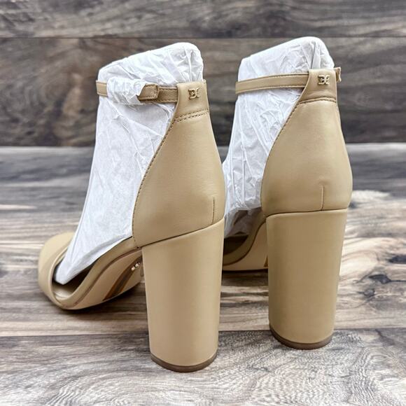 NIB Sam Edelman Yaro 9.5M Block Heel Ankle Strap Dress Sandal Beige Leather - Picture 7 of 10